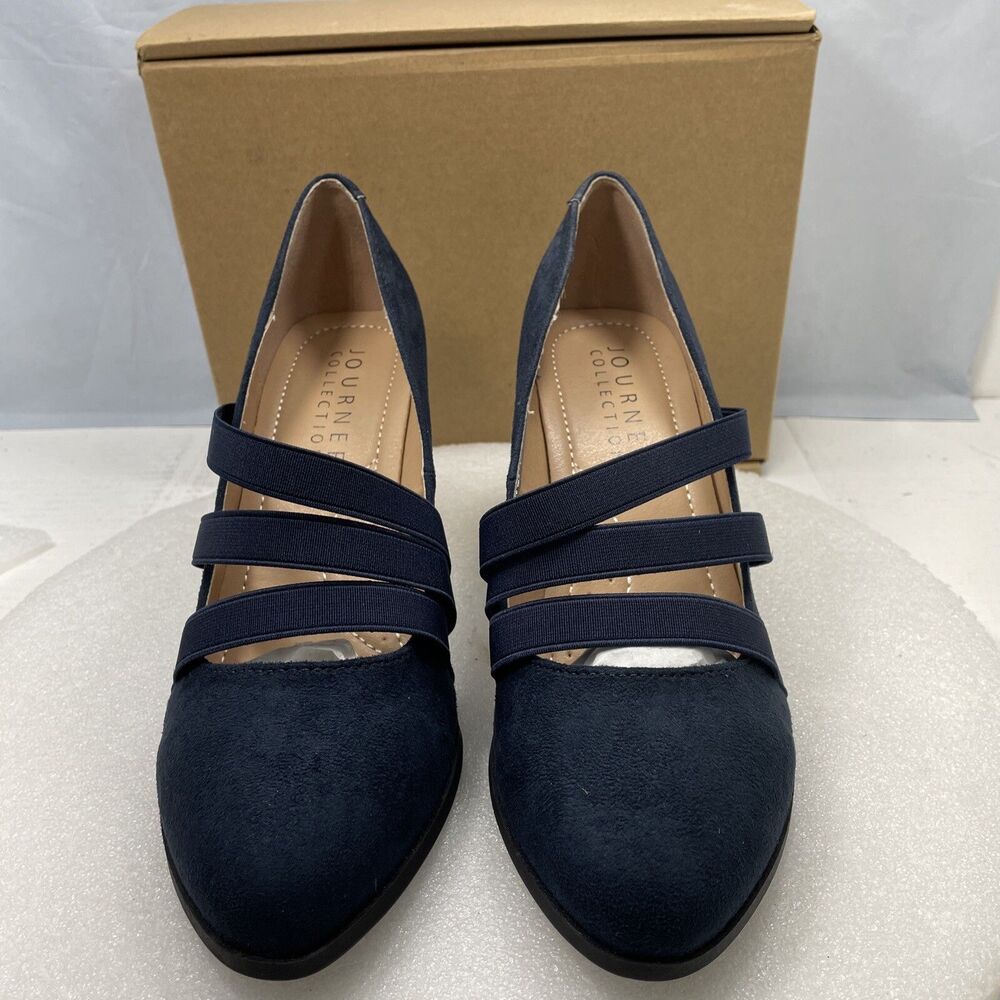 Journee Collection Loren Round Toe Block Heel Pumps, Navy, Women Size 8 Item#857
